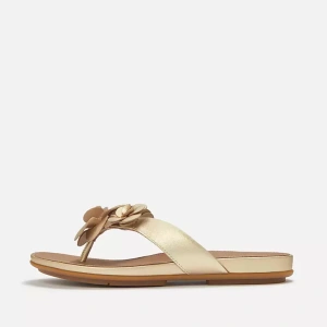 FitFlop GRACIE Flower Platino Leather Flip-Flops