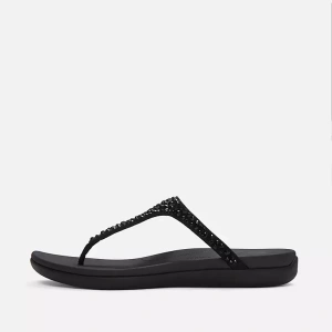 FitFlop SOLAY Mixed-Crystal Black Toe-Post Sandals