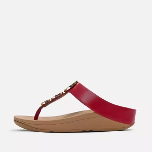 FitFlop Halo Womens Berry Leather Toe Post Sandals