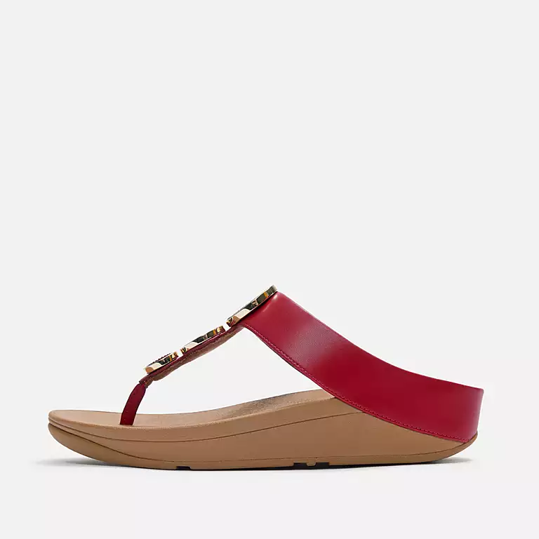 FitFlop Halo Womens Berry Leather Toe Post Sandals