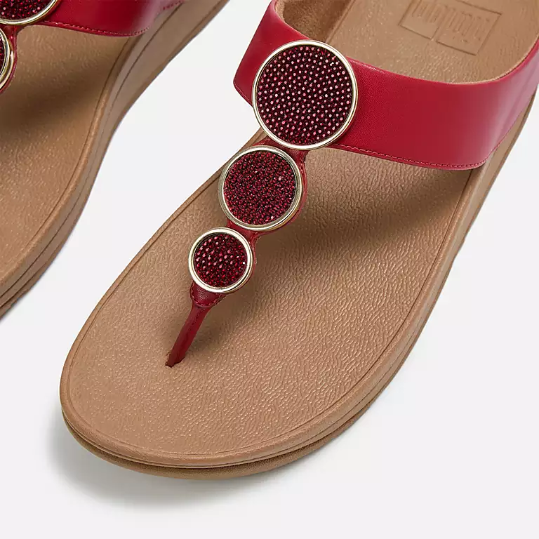 FitFlop Halo Womens Berry Leather Toe Post Sandals - Image 2