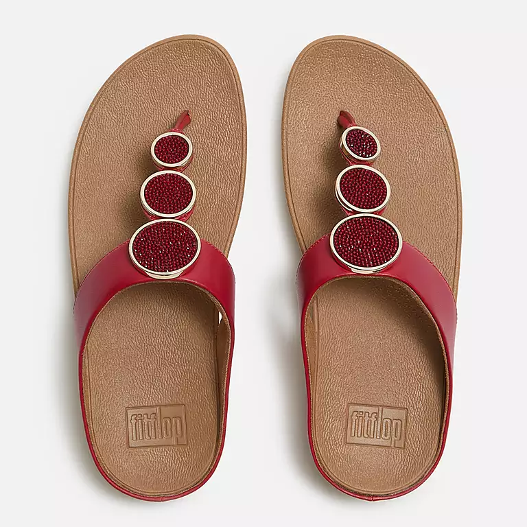 FitFlop Halo Womens Berry Leather Toe Post Sandals - Image 3